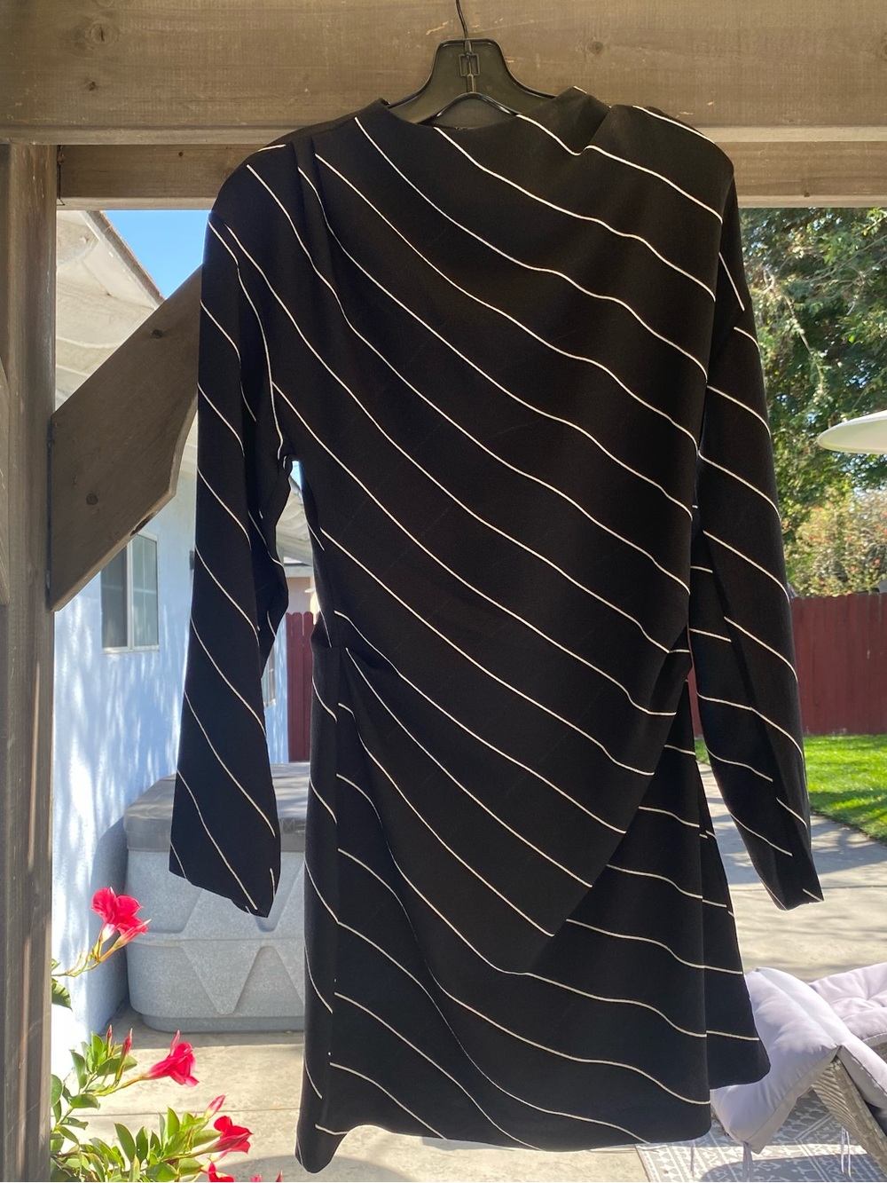 H&M Black Draped Dress with White Diagonal Stripes
